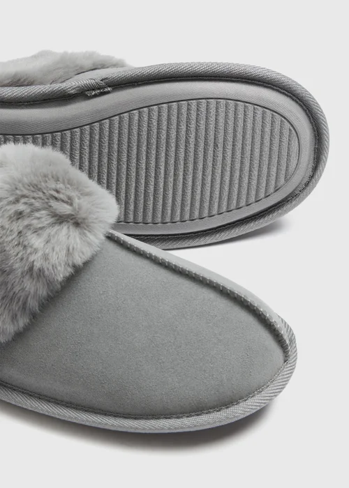 Grey Faux Fur Mule Slippers - S Image 2