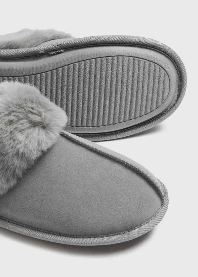 Grey Faux Fur Mule Slippers