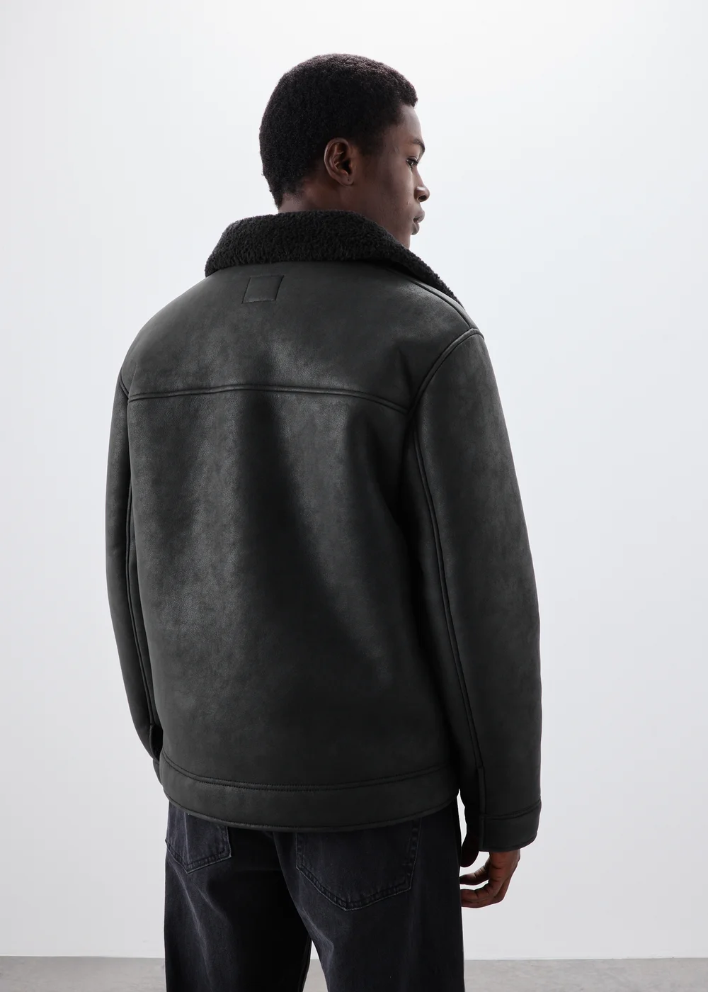 Black Faux Suede Shearling Jacket - XS Image 3