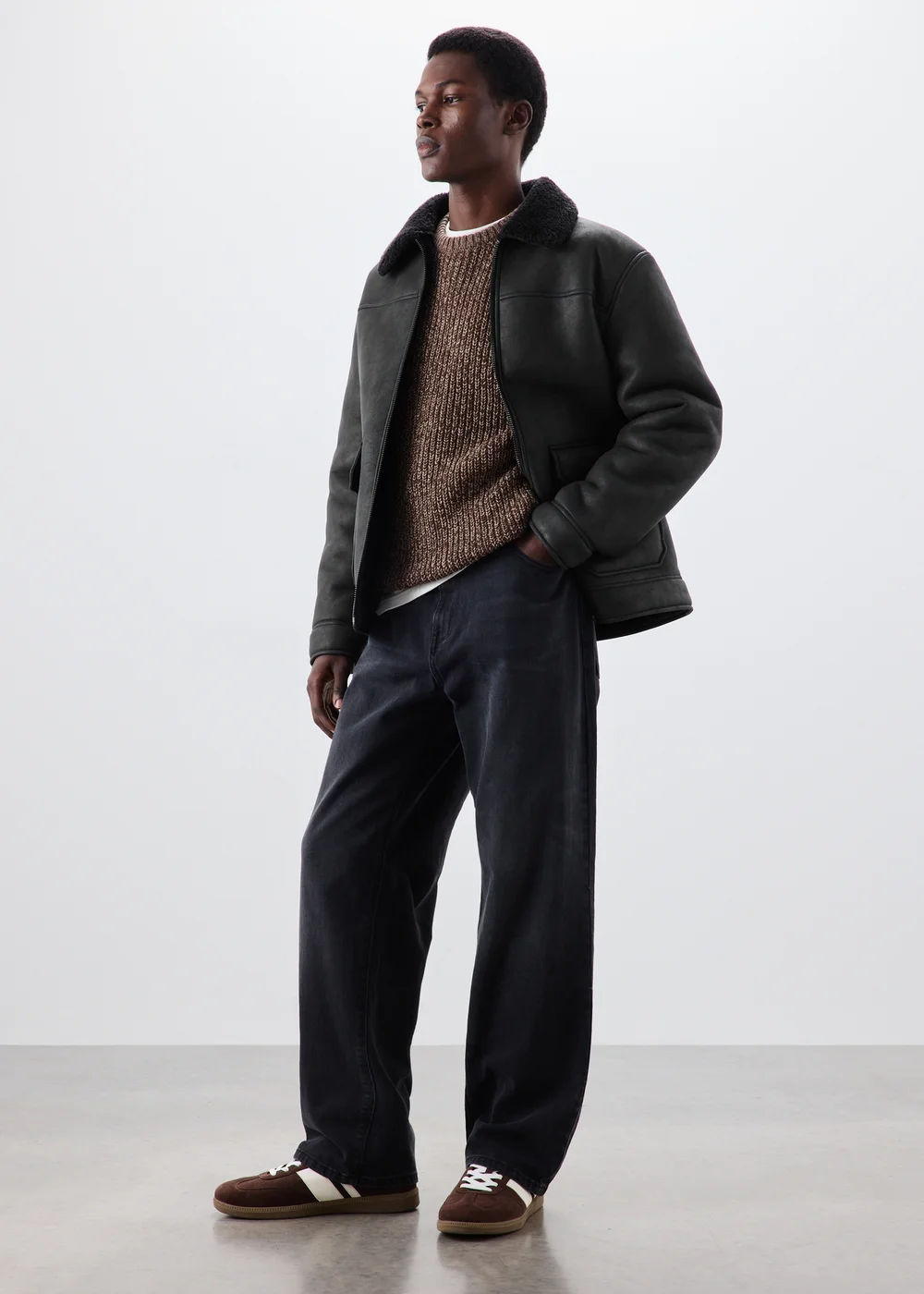Black Faux Suede Shearling Jacket - XS Image 1