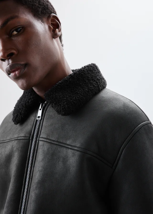 Black Faux Suede Shearling Jacket