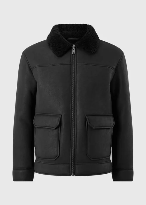 Black Faux Suede Shearling Jacket - XS Image 3