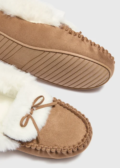 Tan Suede Moccasin Mule Slippers - 3 Image 2