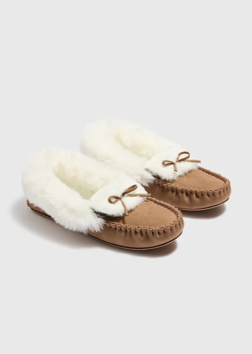Tan Suede Moccasin Mule Slippers - 3 Image 1