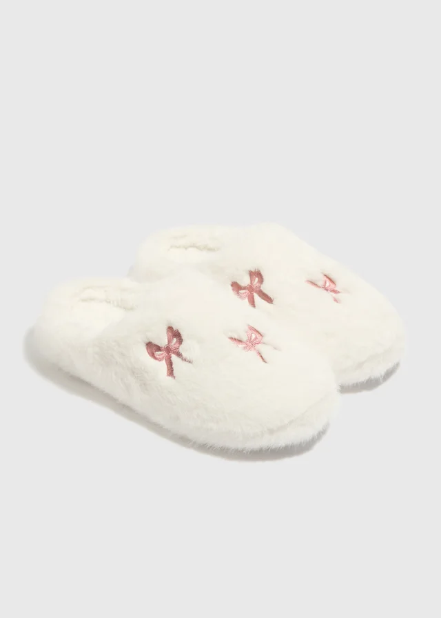 Cream Mule Bow Slippers