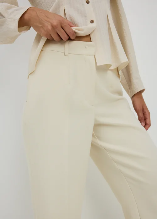 Cream Textured Woven Wide Leg Trousers - 8/L29 Image 3
