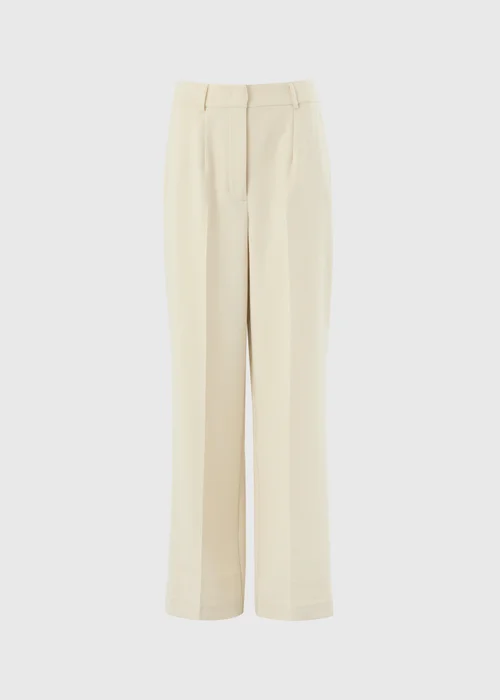 Cream Textured Woven Wide Leg Trousers - 8/L29 Image 4
