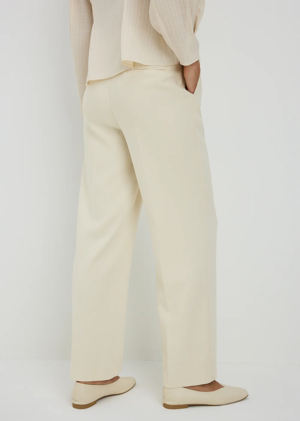 Cream Textured Woven Wide Leg Trousers - 8/L29 Image 2