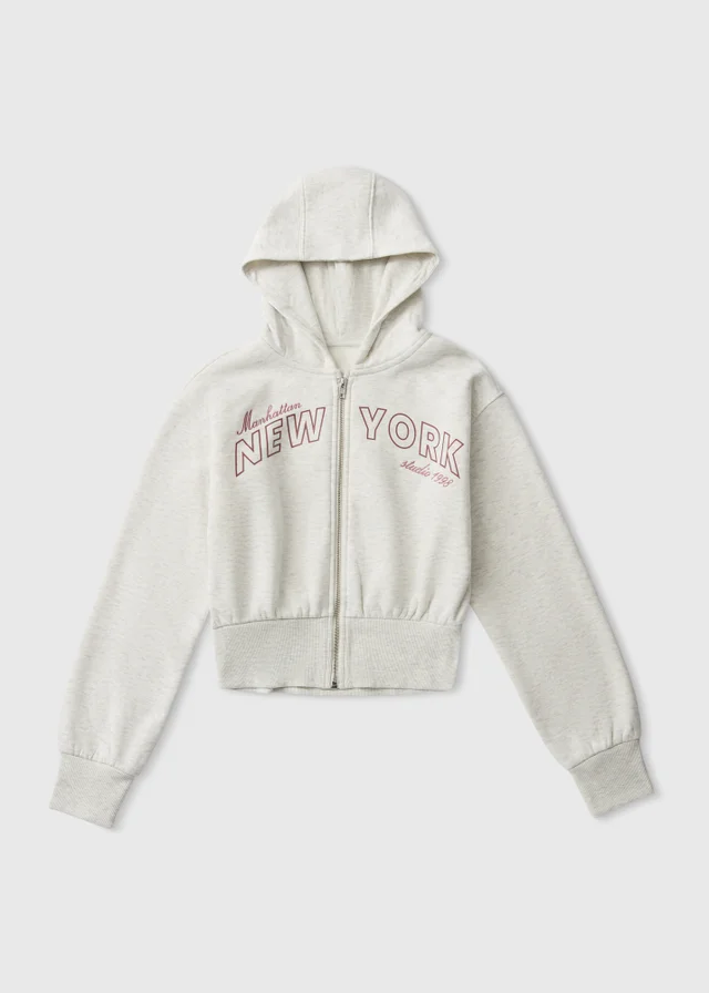 Girls Grey New York Zip Up Hoodie (7-15yrs)