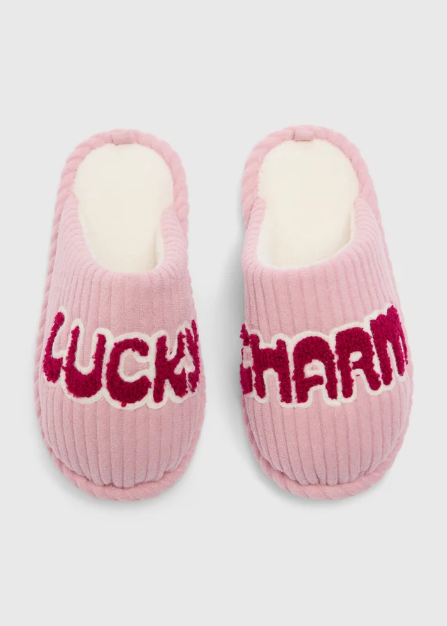 Girls Pink Lucky Charm Mule Slippers