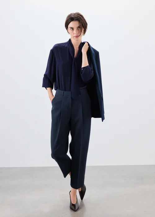 Navy Barrel Leg Trousers - 8/L29 Image 1