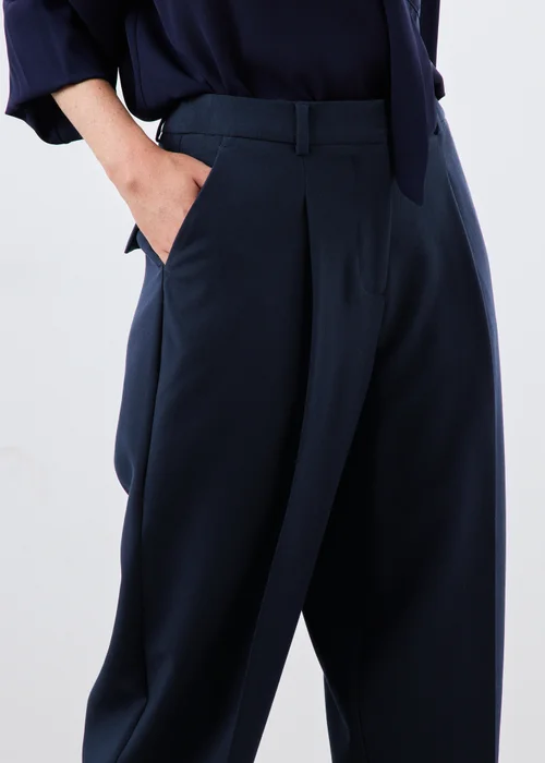 Navy Barrel Leg Trousers - 8/L29 Image 3