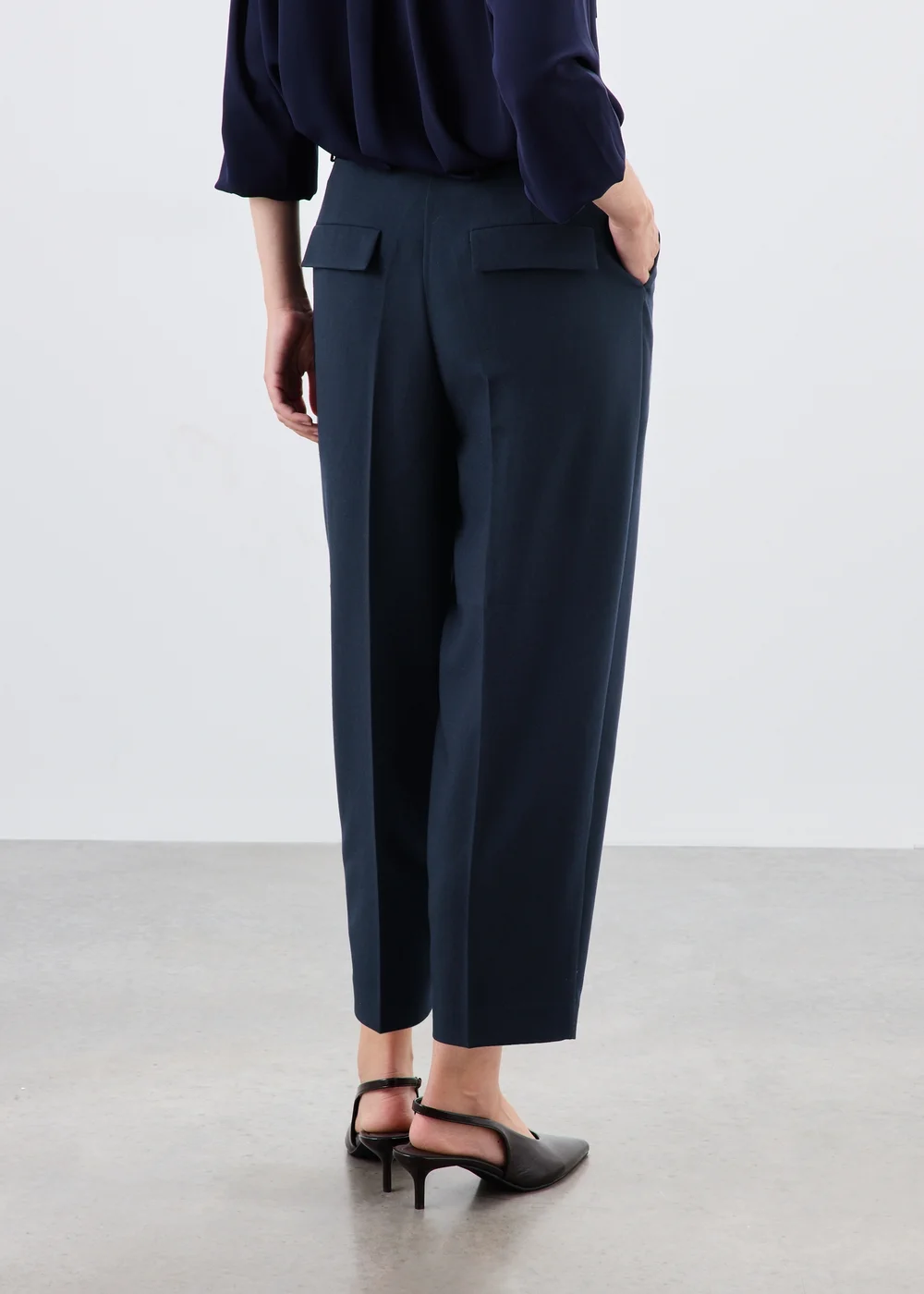 Navy Barrel Leg Trousers - 8/L29 Image 2