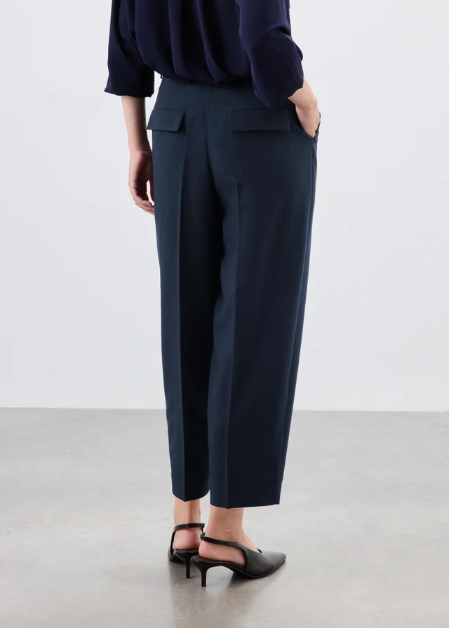 Navy Barrel Leg Trousers