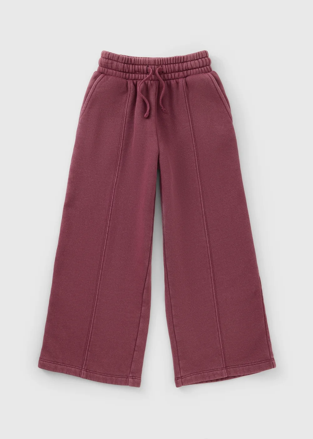 Girls Burgundy Acid Wash Wide Leg Joggers (7-15yrs) - 10 Yrs Image 1