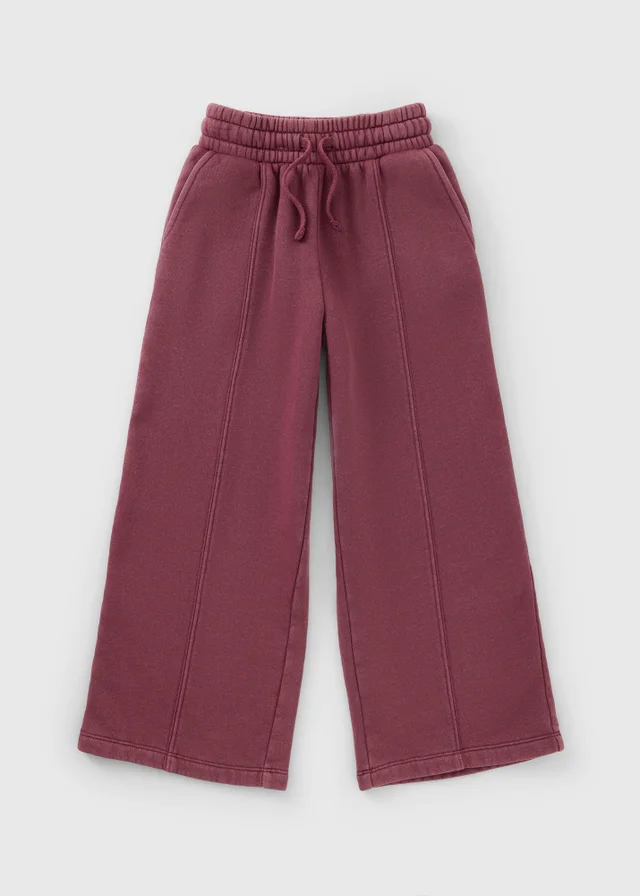 Girls Burgundy Acid Wash Wide Leg Joggers (7-15yrs)