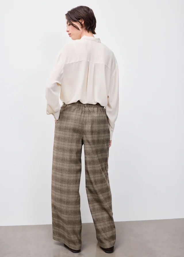 Brown Check Palazzo Co Ord Trousers