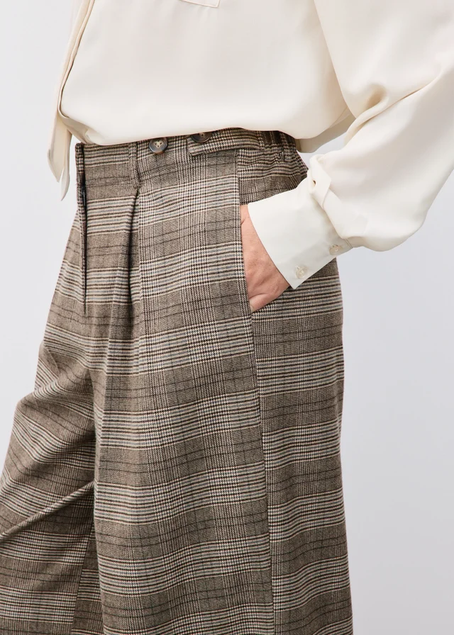 Brown Check Palazzo Co Ord Trousers