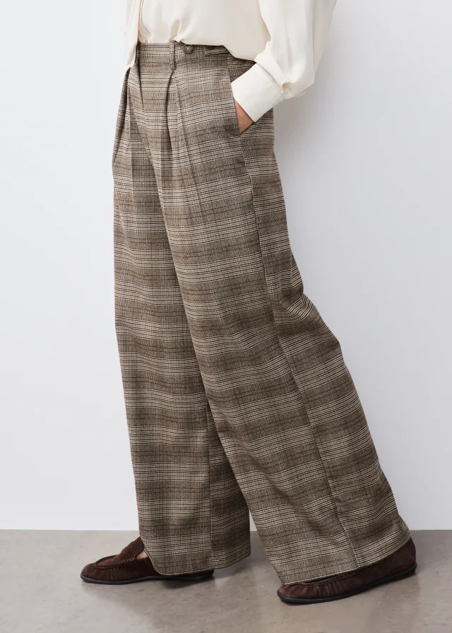 Brown Check Palazzo Co Ord Trousers