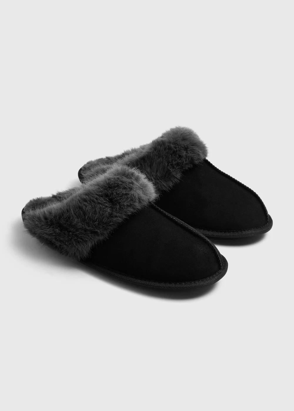 Black Faux Fur Mule Slippers - S Image 1
