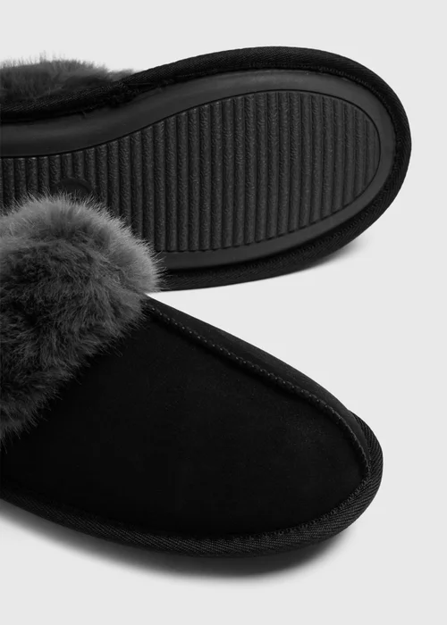 Black Faux Fur Mule Slippers - S Image 2