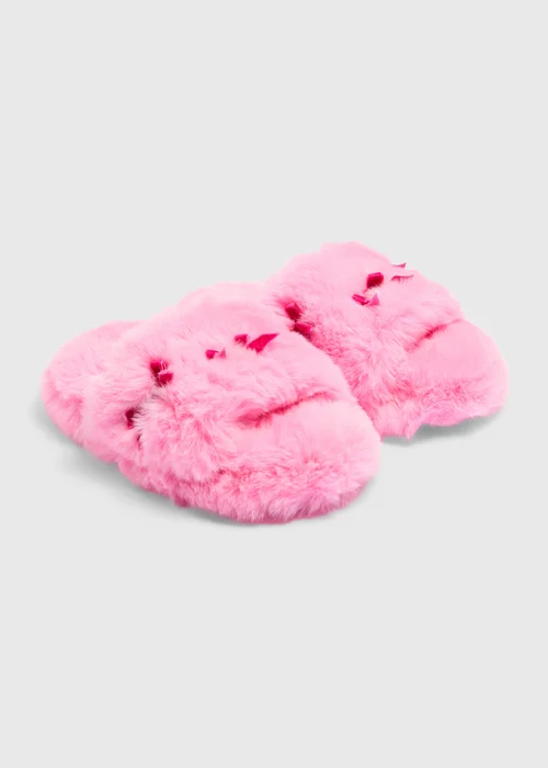 Girl Pink Bow Applique Mule Slippers (Younger 10-Older 6) - 10-11 Infants Image 1