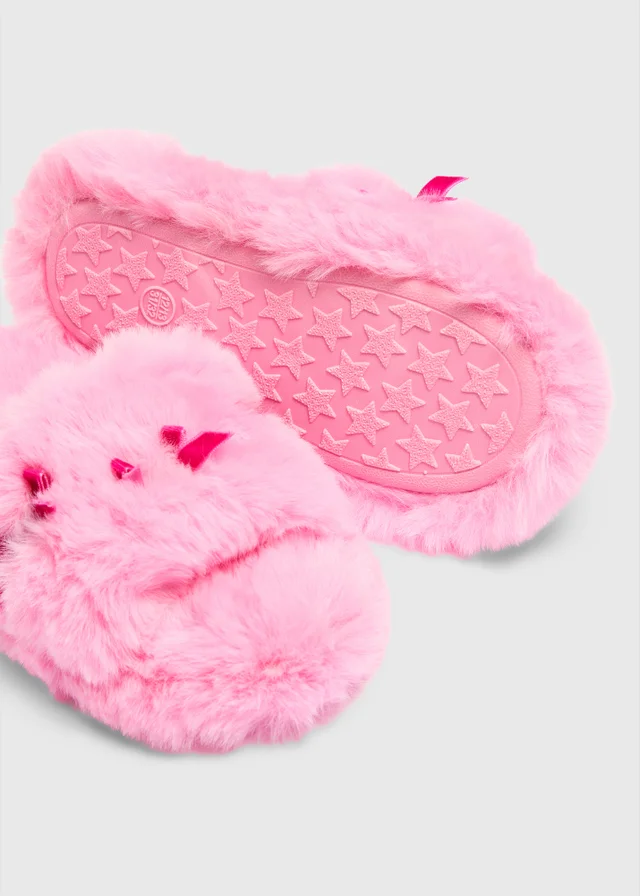 Girl Pink Bow Applique Mule Slippers (Younger 10-Older 6)