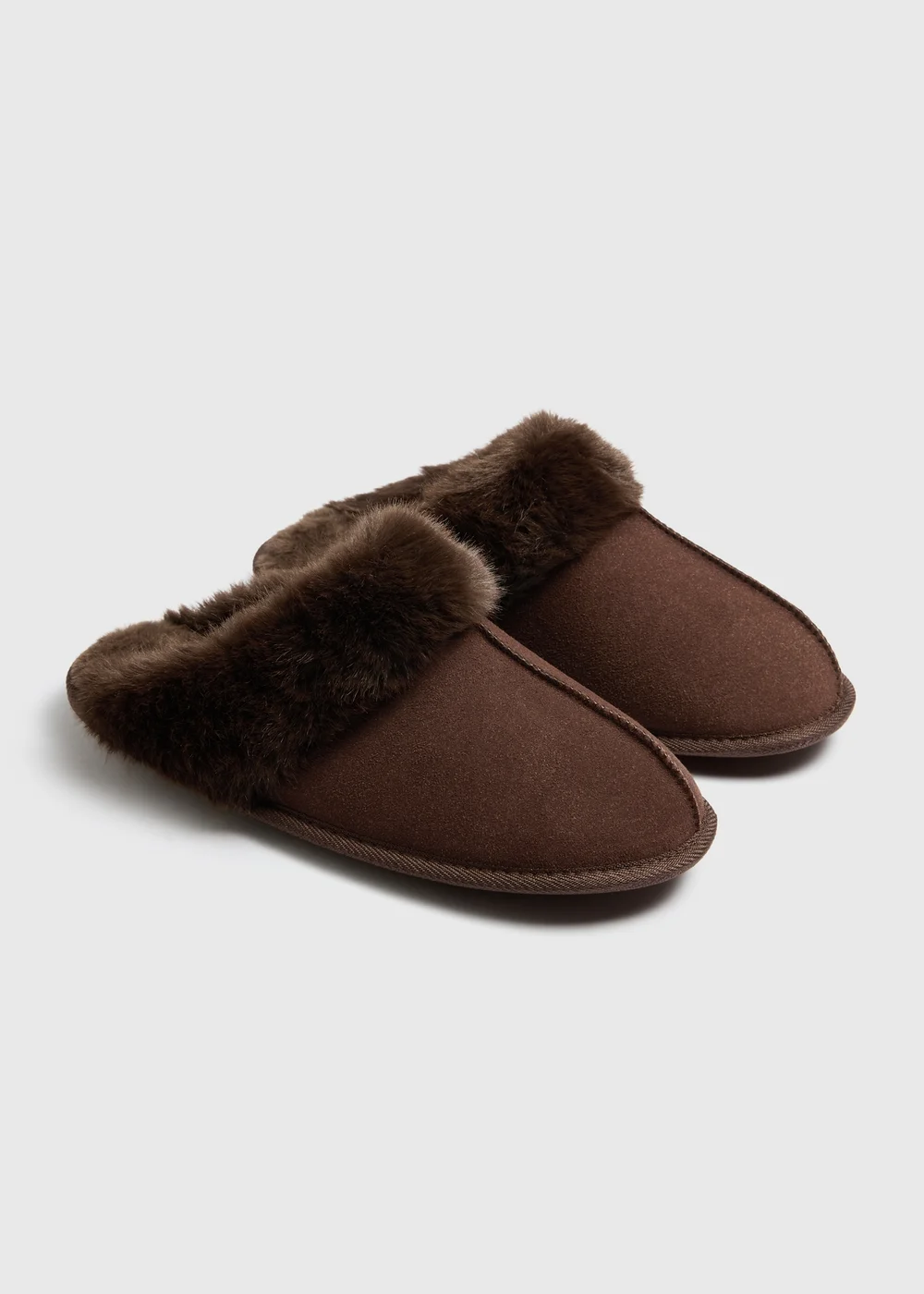 Brown Faux Fur Mule Slippers - S Image 1