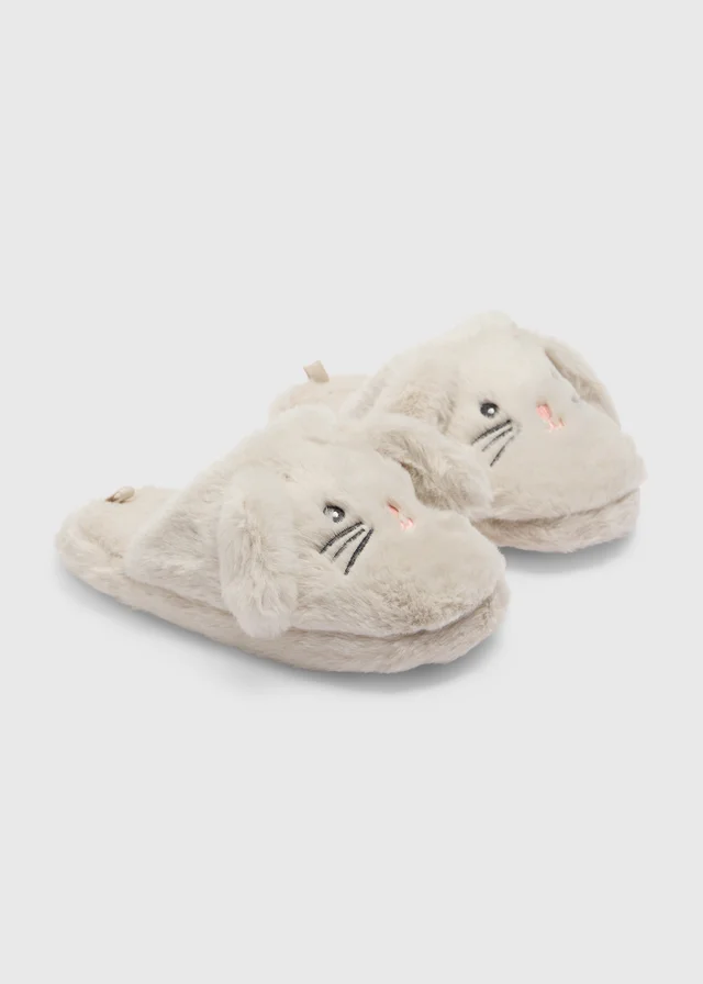 Girls Beige Novelty Bunny Mule Slippers (Older 1-12)