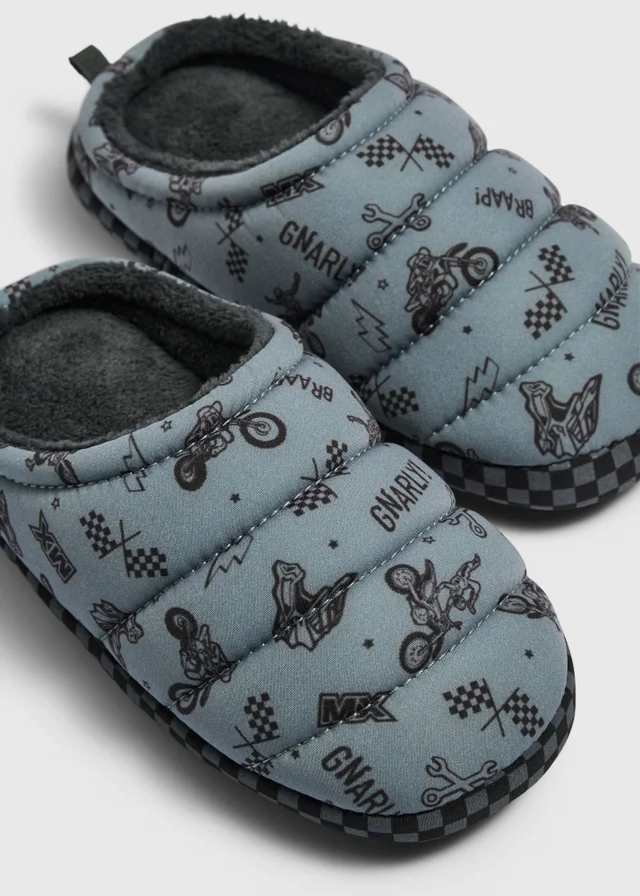 Boys Blue Quilted Mule Slippers (Younger 10-Older 12)