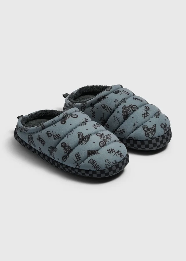 Boys Blue Quilted Mule Slippers (Younger 10-Older 12)