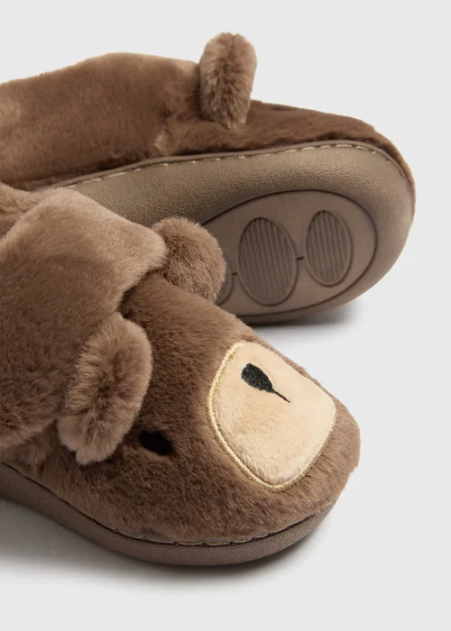 Boys Brown Bear Cupsole Slippers (Younger 4-12) - 5 Infants Image 2