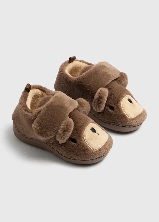 Boys Brown Bear Cupsole Slippers (Younger 4-12)
