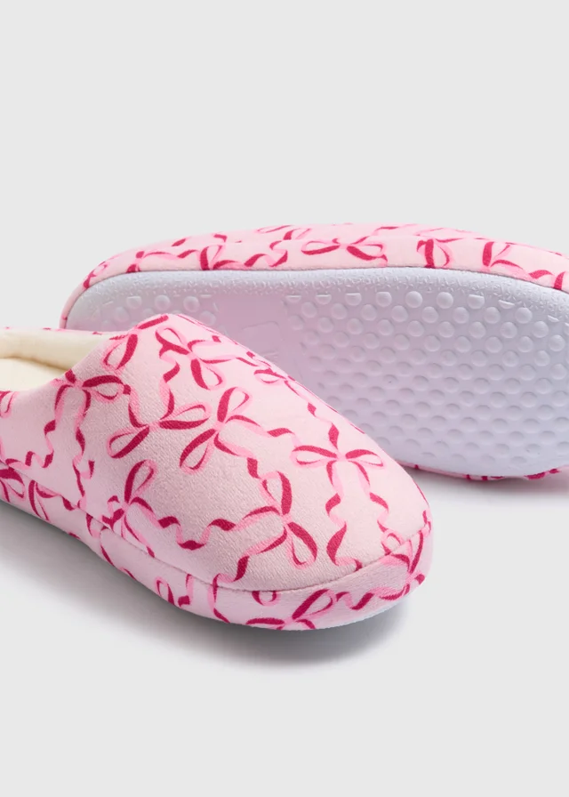 Girls Pink Bow Mule Slippers (Younger 10-Older 5)
