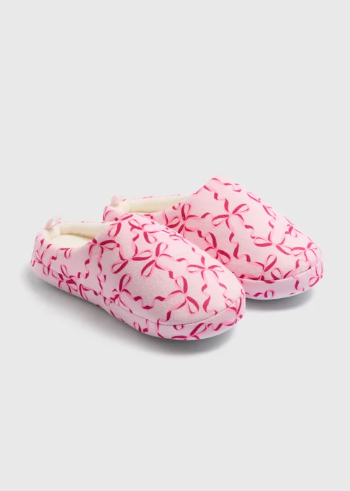 Girls Pink Bow Mule Slippers (Younger 10-Older 5) - 10 Infants Image 1