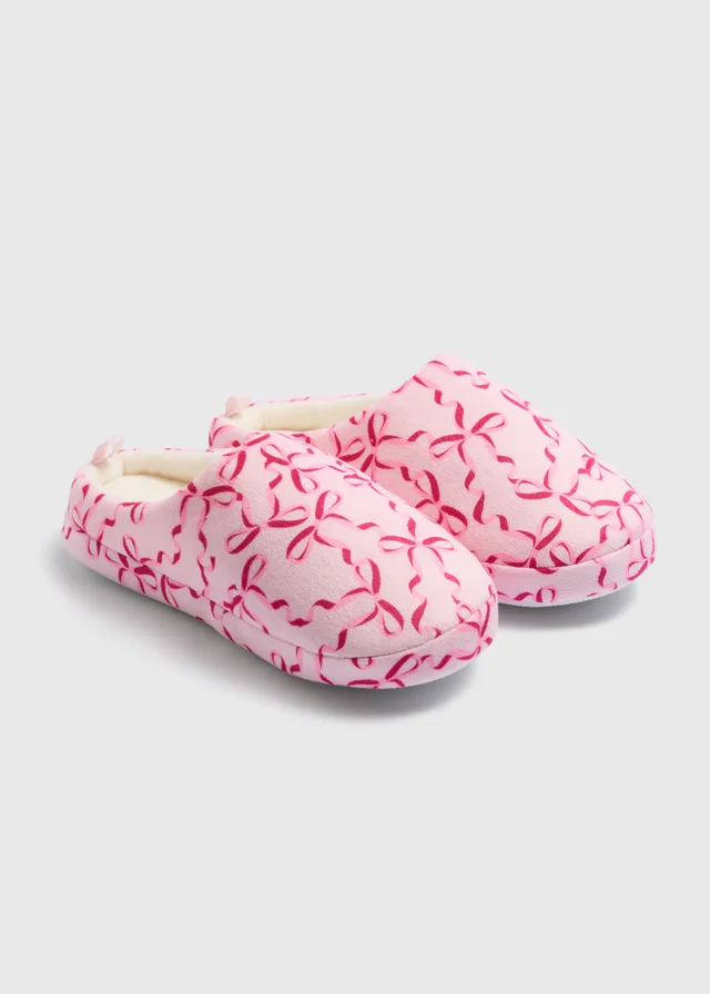 Girls Pink Bow Mule Slippers (Younger 10-Older 5)