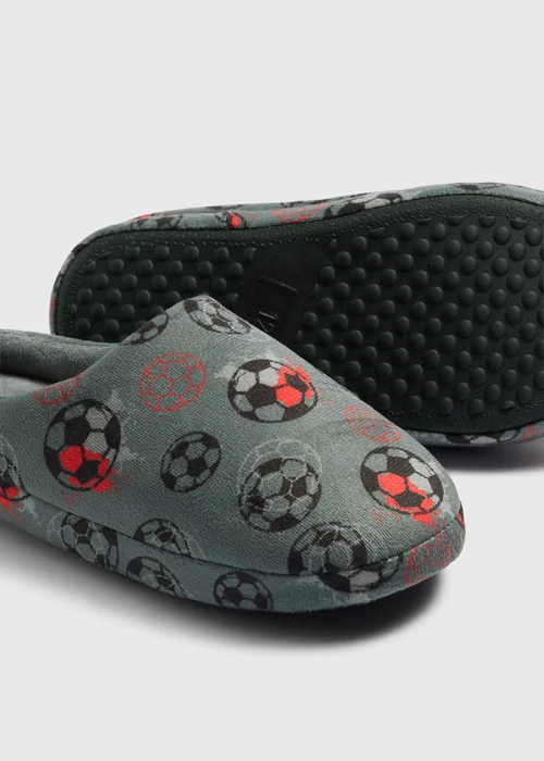 Boys Grey Football Mule Slippers (Younger 10-Older 6) - 10 Infants Image 2