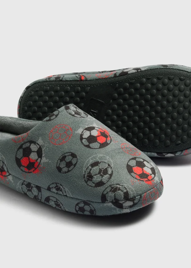 Boys Grey Football Mule Slippers (Younger 10-Older 6)