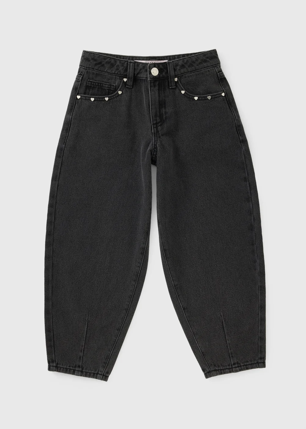Girls Black Stud Detail Barrel Leg Jeans (7-15yrs) - 7 Yrs Image 1