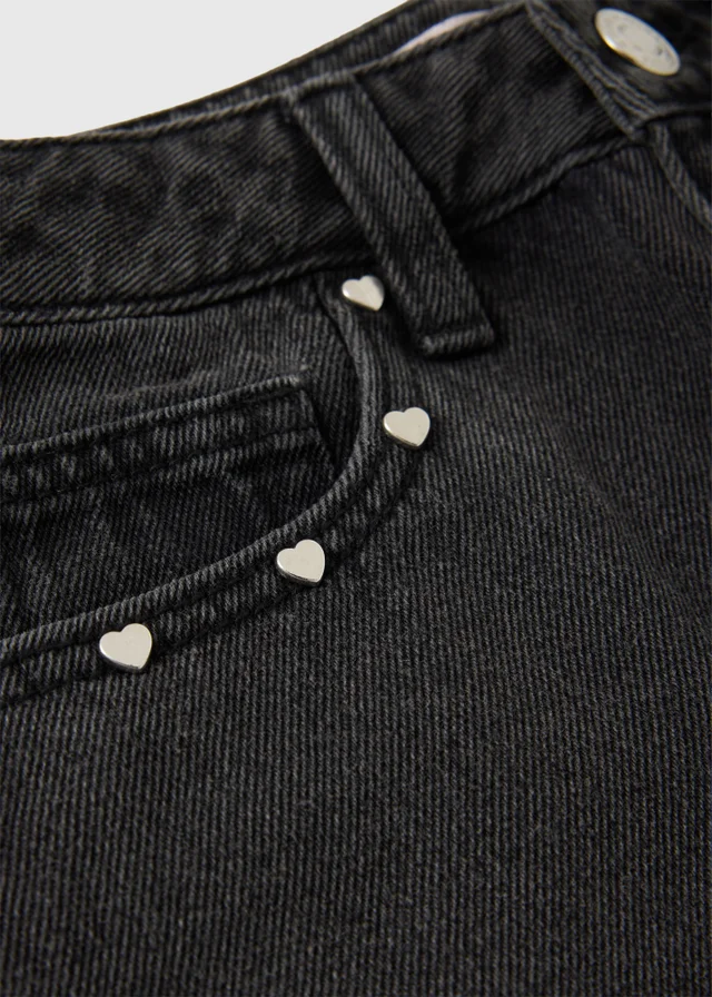Girls Black Stud Detail Barrel Leg Jeans (7-15yrs)
