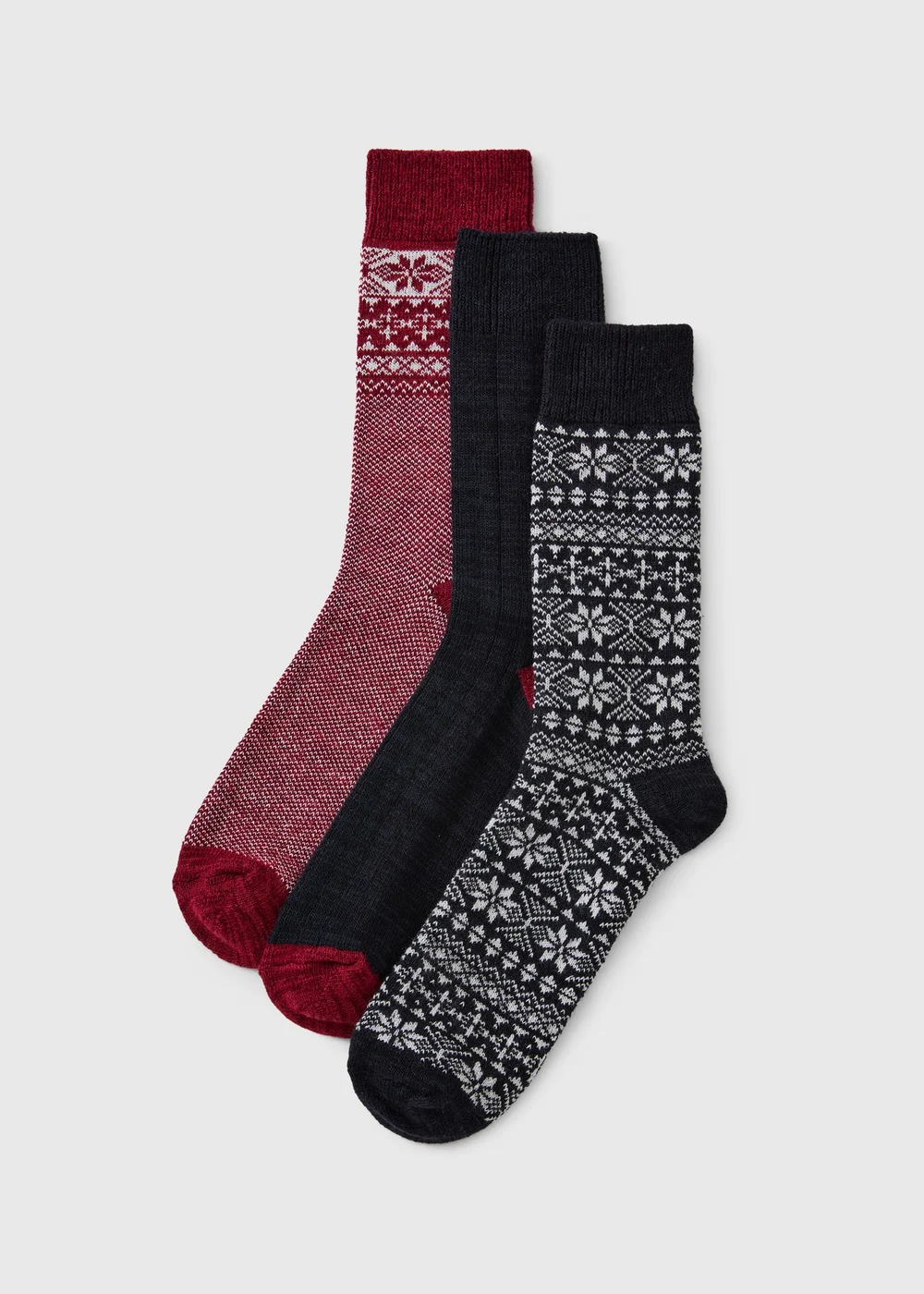 3 Pack Black Mono Fairisle Socks - 6-8.5 Image 1