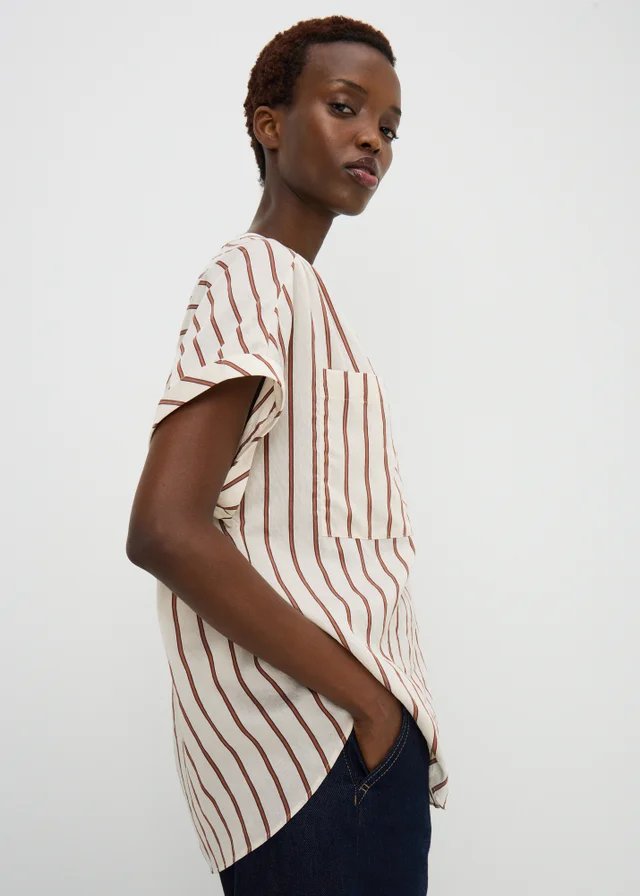 Cream Stripe Utility Blouse