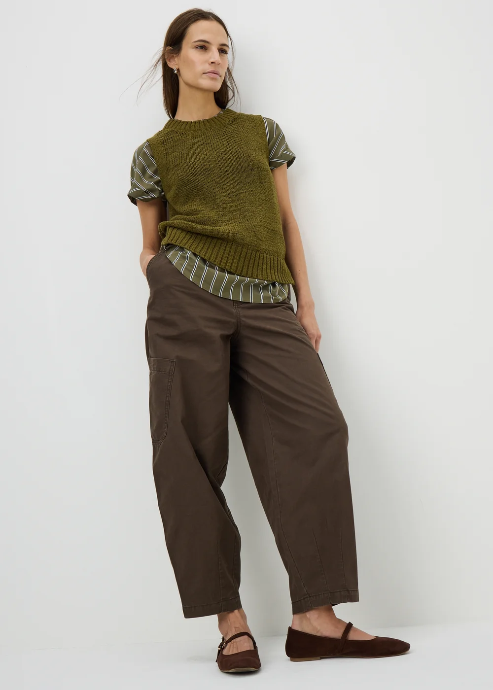 Khaki Stripe Utility Blouse - 8 Image 3