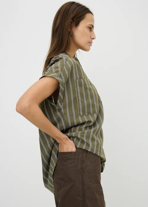Khaki Stripe Utility Blouse - 8 Image 2