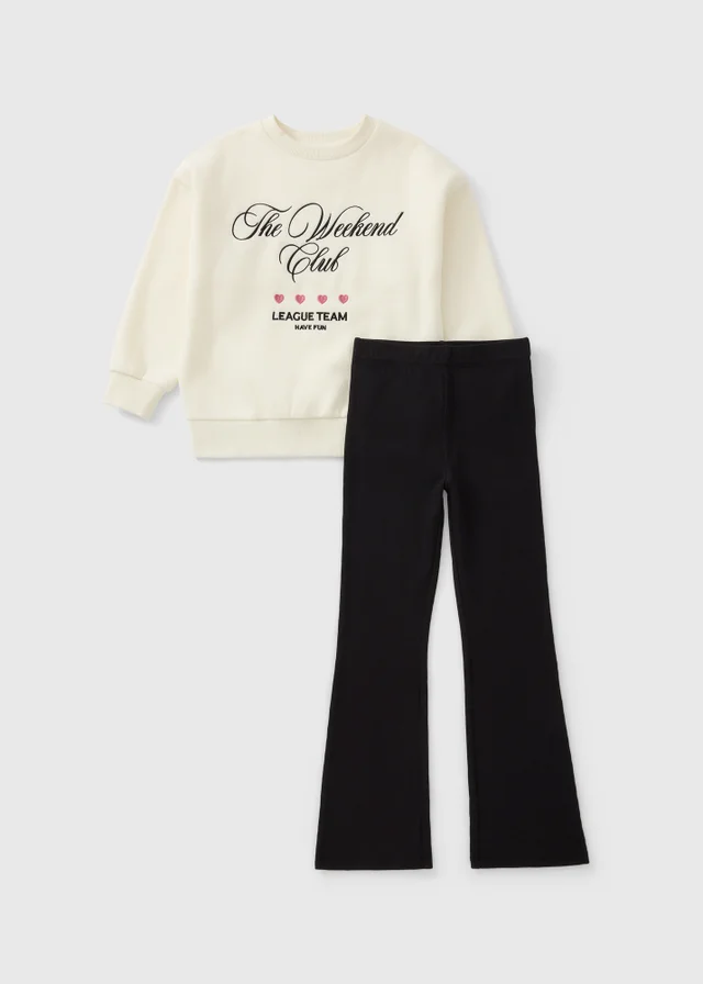 Girls Cream Graphic Sweatshirt & Flared Leggings Set (7-15yrs