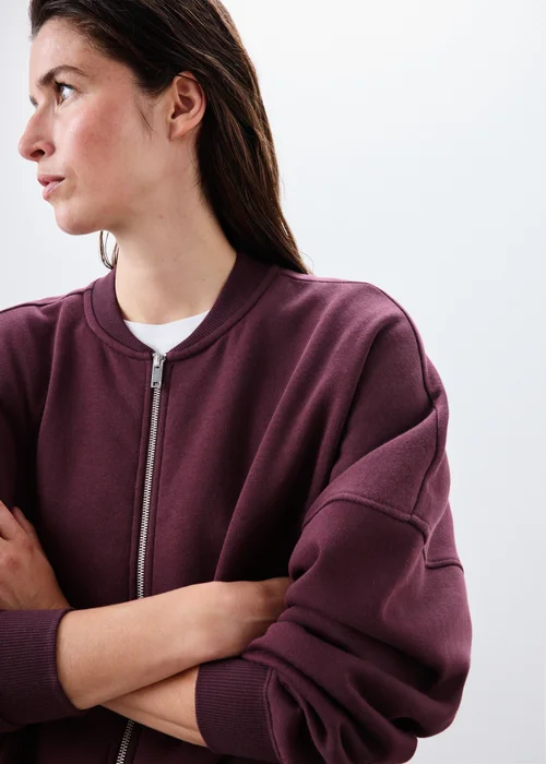 Burgundy Zip Through Crew Neck Jacket - XS Image 3