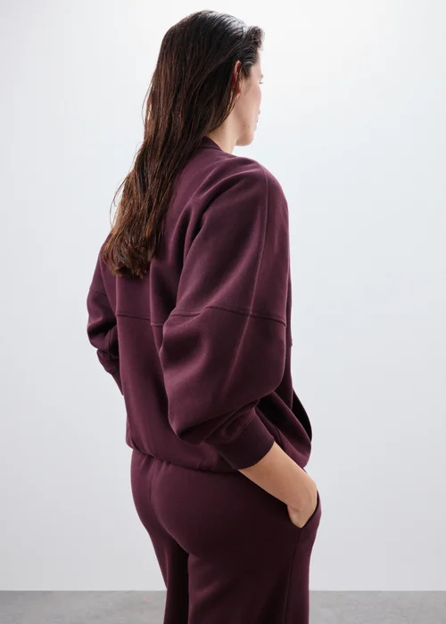 Burgundy Zip Through Crew Neck Jacket - XS Image 2