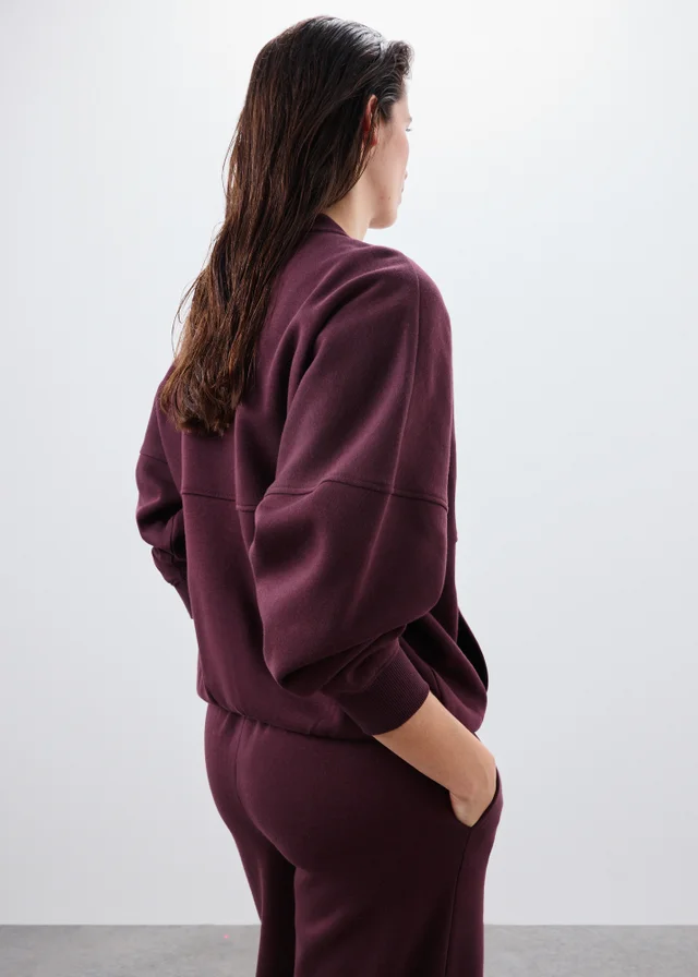 Burgundy Zip Through Crew Neck Jacket