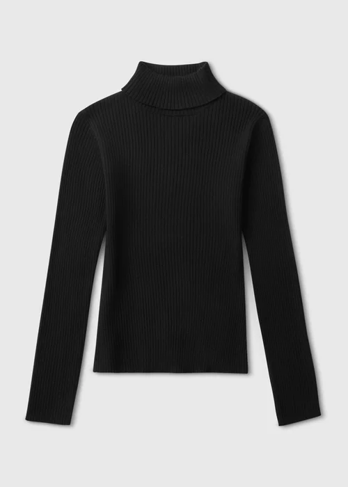 Girls Black Rib Knitted Roll Neck Top (7-15yrs) - 7 Yrs Image 1