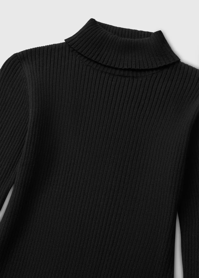 Girls Black Rib Knitted Roll Neck Top (7-15yrs)